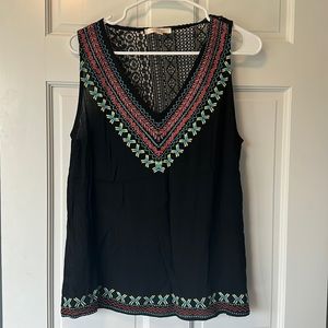 Black tank with detailed embroidery